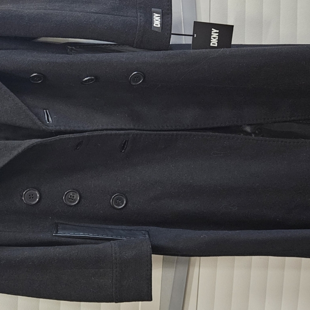 DKNY Black Trench/pea faux leather Coat with Tailored Fit